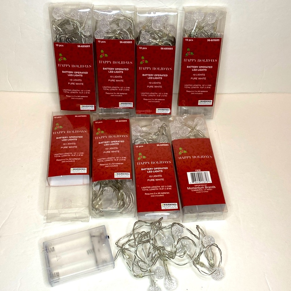 Lot of 8 Boxes Battery Operated LED White Ball String Lights Battery Operated